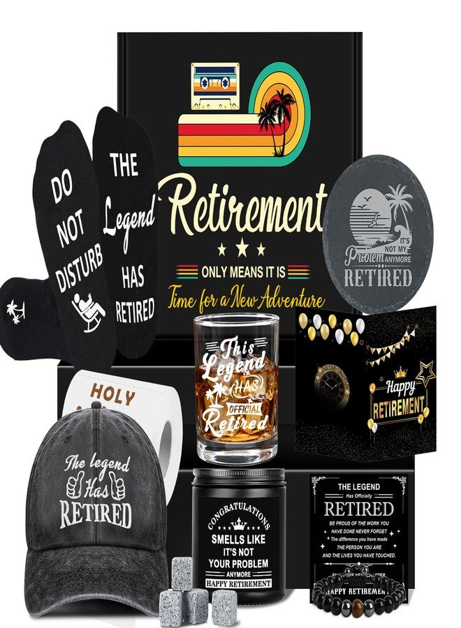 YeohJoy Retirement Gifts for Men 2025, Happy Retirement Party Decorations for Men, The Legend Has Retired Gifts Set for Man Funny Retirement Gift Baskets for Man Whiskey Glass Baseball Cap Socks Bracelet - Image 1